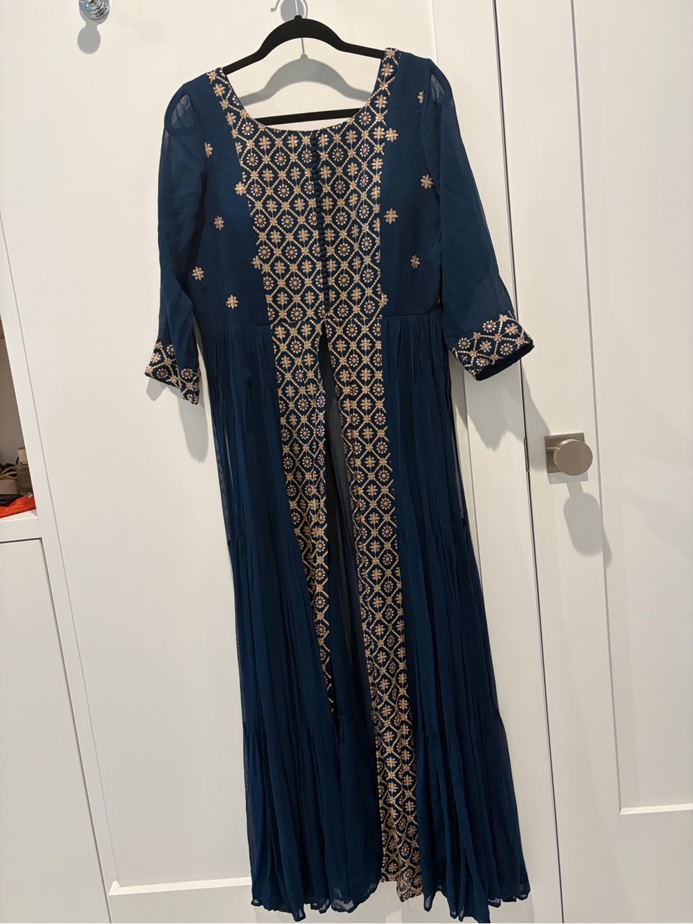 Sharara set: Embroidered Teal Sharara Kameez with Gold Detailing